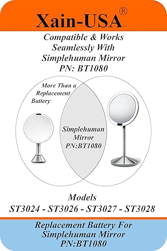 Miniatura 2 de Batería de repuesto PN: BT1080 para espejos Simplehuman (ST3024 ST3026 ST3027 ST3028) | 3.7V 6600mAh | Verifique el número de pieza y el conector