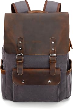 Modoker Waxed Canvas Leather Laptop Backpack for Travel, Men & Women,Purple