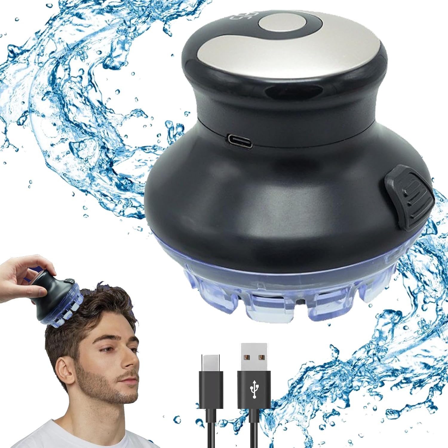 Coupe-cheveux homme circulaire rasoir électrique sans fil étanche USB 360°