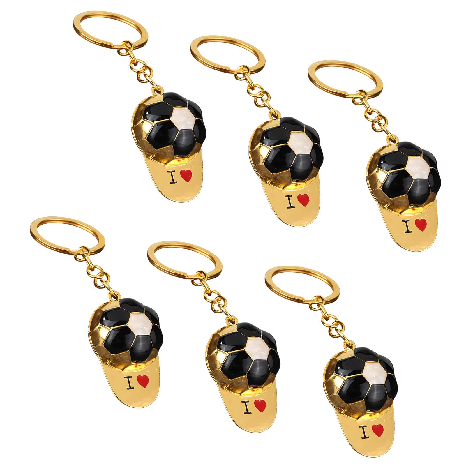 ZEPFJHE 6PCS Soccer Themed Rings Zincs Alloy Football Keychains Memorabilias for Sports Enthusiasts and Event Football Keyring