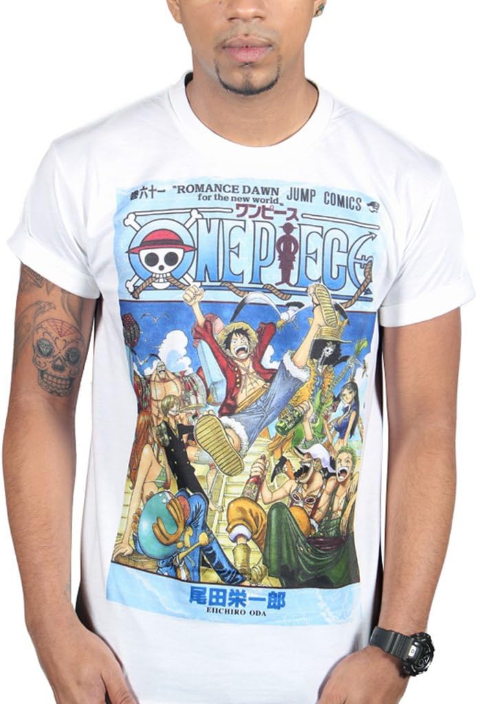 Tru Designz Men's One Piece Straw Hat Pirate Crew's Graphic T-Shirt Party Anime Comic Clothing