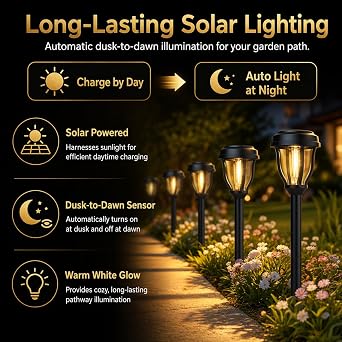 DERAYSION 12 Pack Solar Lights Outdoor, Solar Pathway Lights Auto On/Off Waterproof Garden Landscape Lighting for Path, Yard, Walkway, Driveway Decor