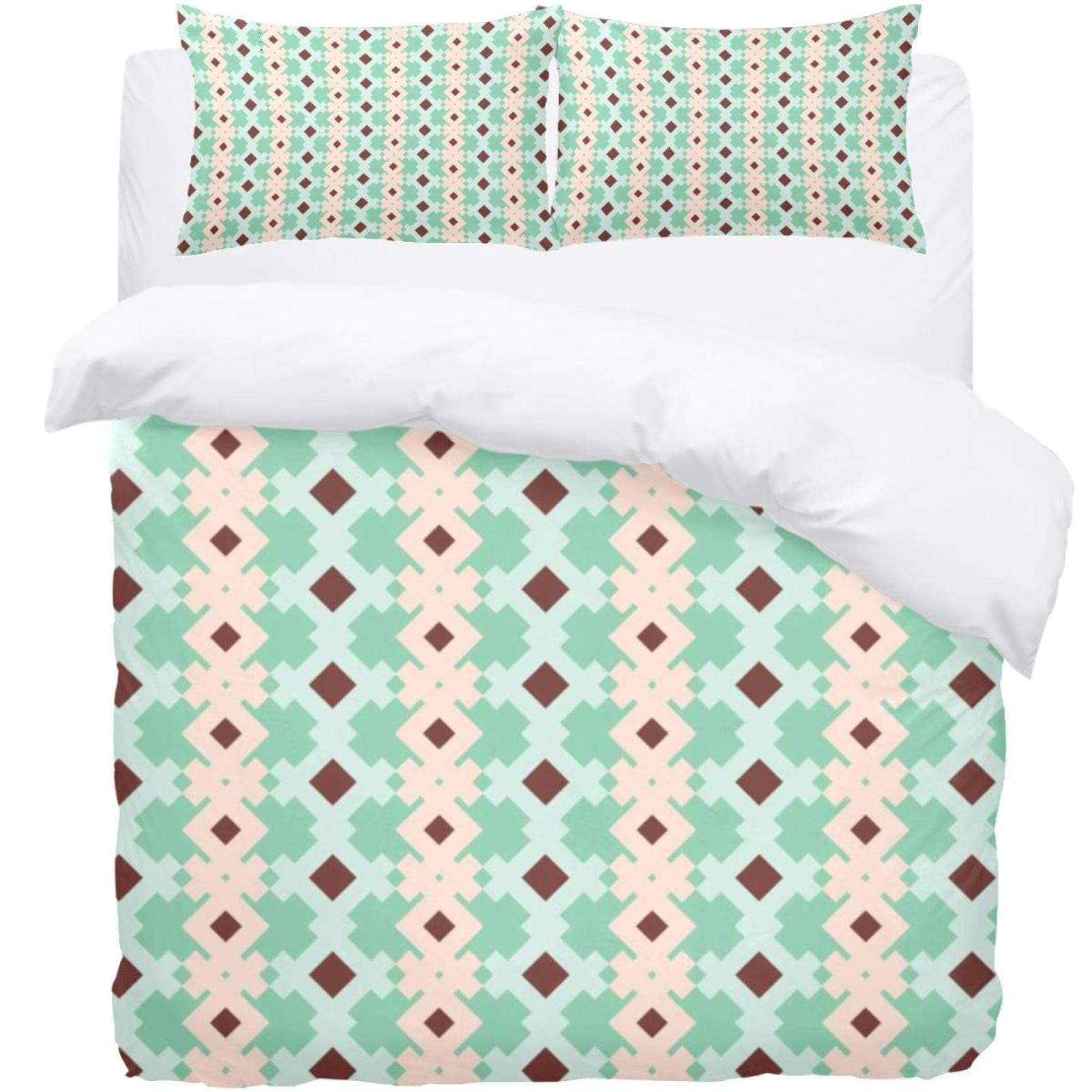 Parure de lit simple géométrique housse de couette douce 140x200 et taies d'oreiller lit ado