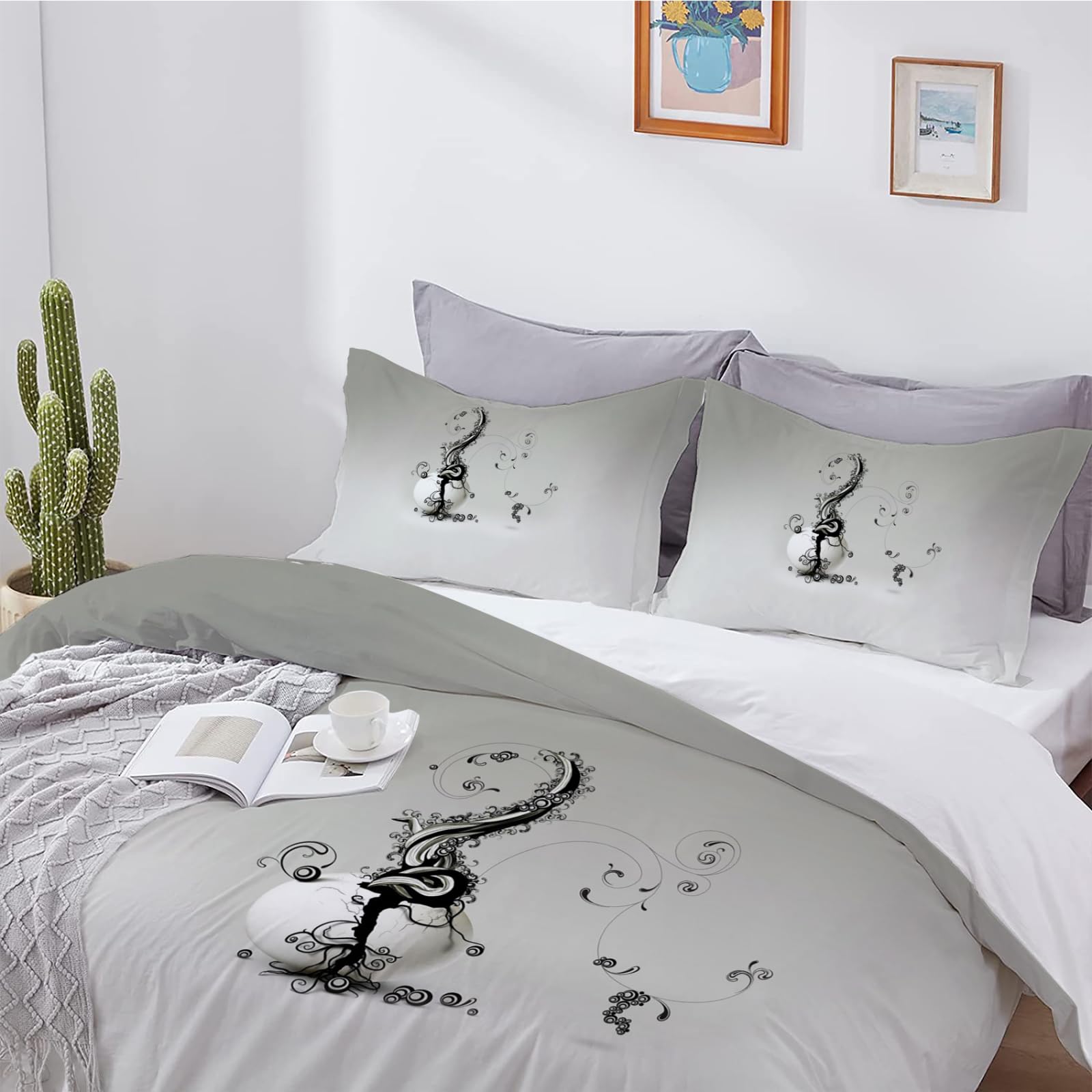 Housse De Couette 160x200 Carreaux Gris - Parure De Lit Microfibre 1 Personne Avec 2 Taies 65x65cm