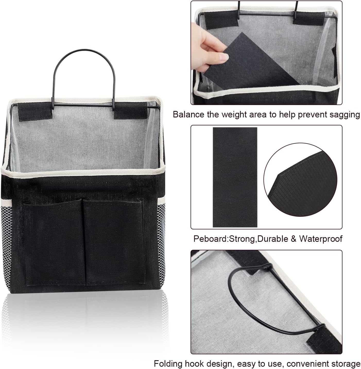 LYroo 2 Pack Black Wall Hanging Storage Organizer Basket with Pockets for Bathroom Bedroom Kitchen Dorm Room Essentials Rv Storage and Organization