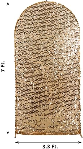 Miniatura 3 de Efavormart - Funda para telón de fondo de lentejuelas color dorado brillante para arco de boda con parte superior redonda, 7 pies