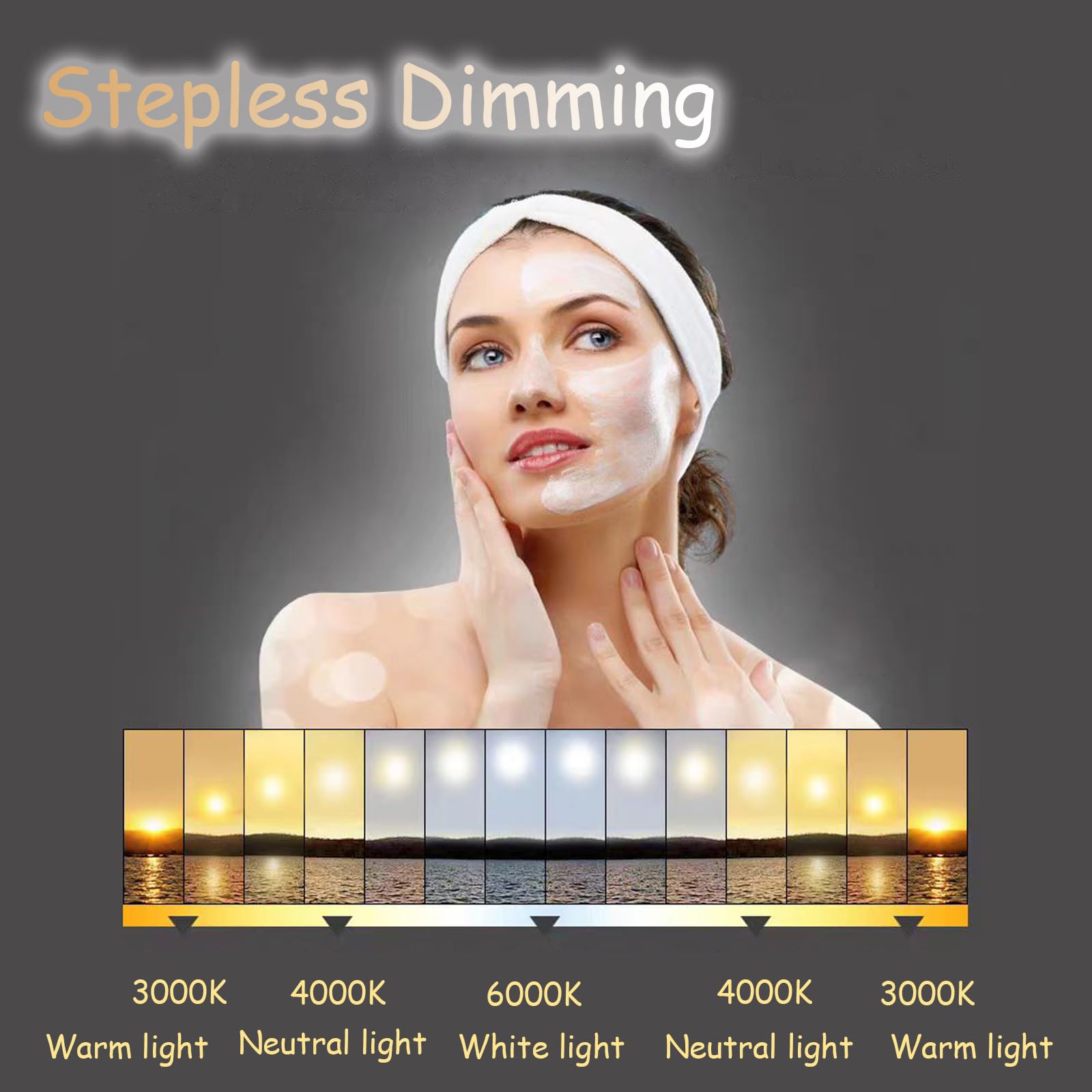 Specchio Espejo de baño LED semicircular sin marco de 80 cm, espejo de tocador de pared retroiluminado con control táctil, espejo de maquillaje inteligente con 3 colores regulables para baños mod