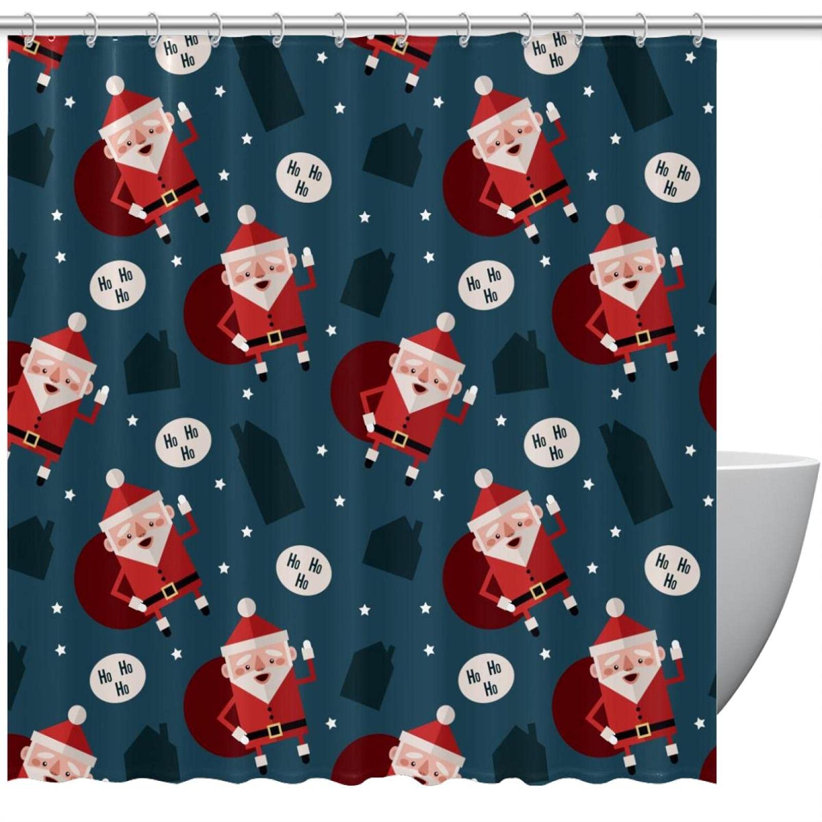 Rideau de douche Père Noël anti moisissure lavable en machine de taille 183x183