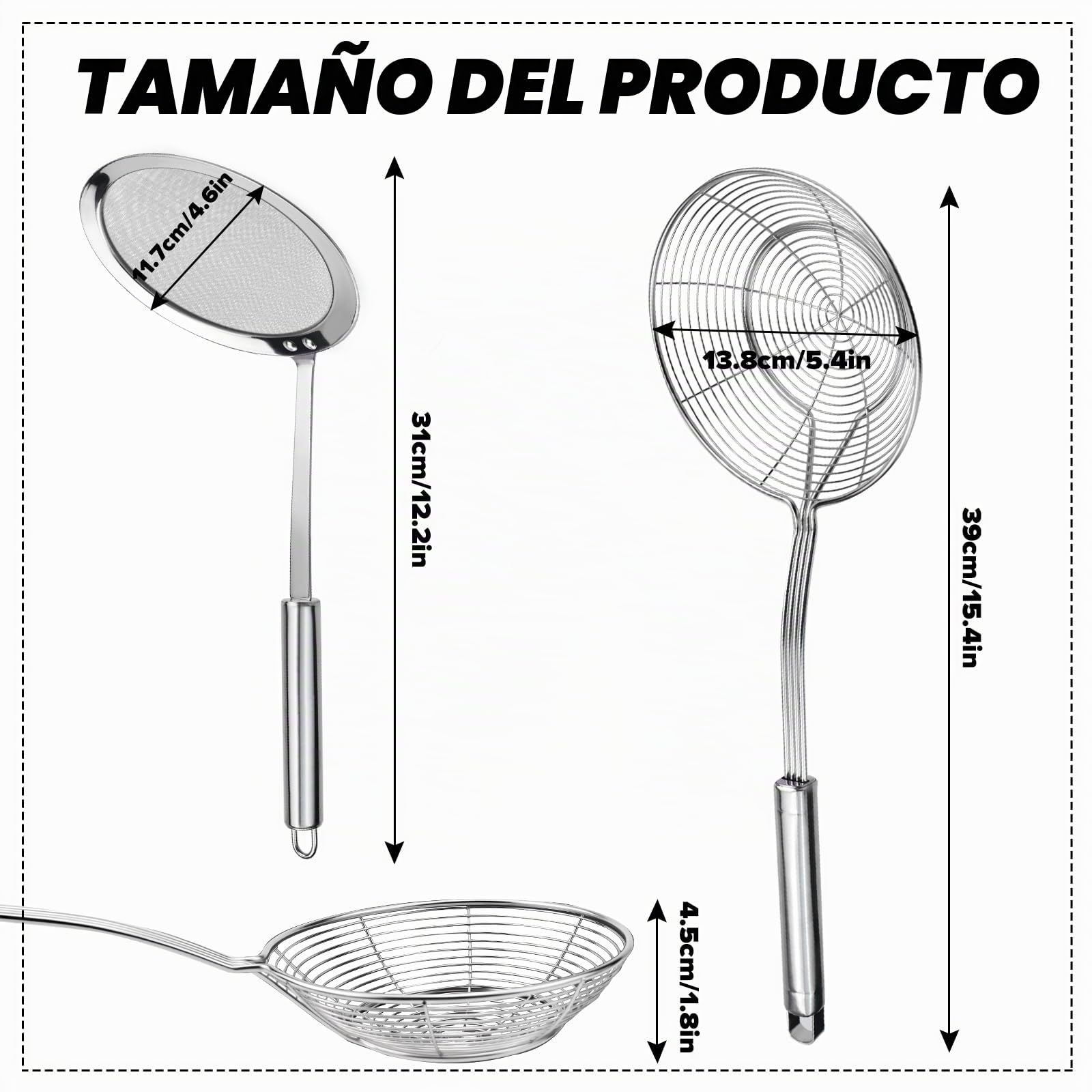 Paleta de espuma de acero inoxidable, juego de colador, colador, cuchara de cocina, colador, colador de araña, paleta de araña, cucharón de telaraña para cocinar, asar, guisar, olla caliente