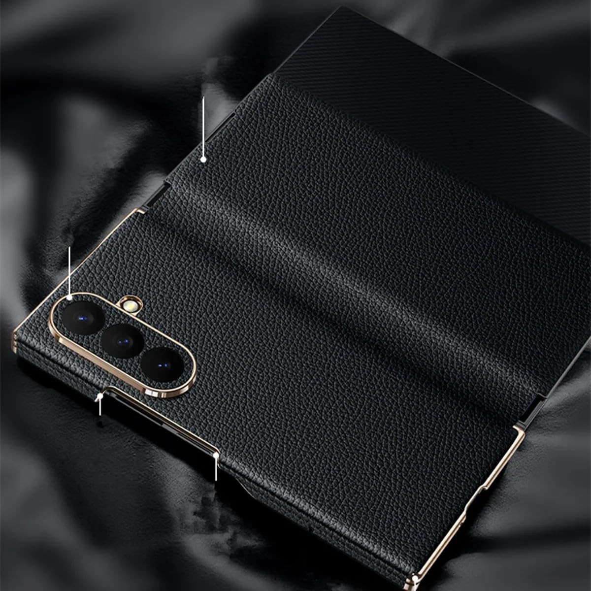Generic case Compatible with Samsung Galaxy Z Trifold (Couleur : Black) Genuine Hard Leather Flip Cover Full Hard Case Premium