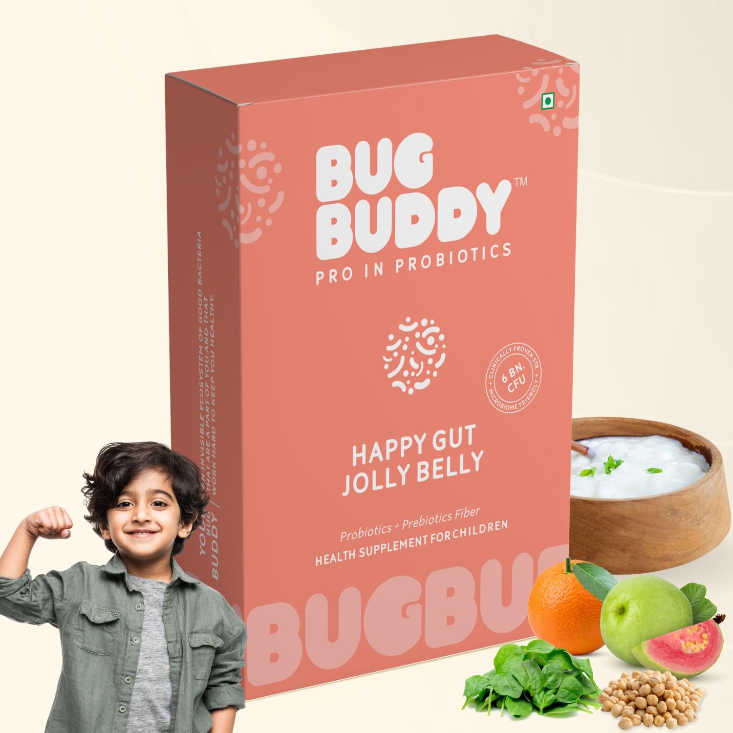 Bug Buddy Happy Gut Jolly Belly | Daily Gut Health Supplement For Kids | Prebiotic & Probiotic Formula | Supports Digestion & Immunity | 3 Billion CFU | 15 Days Pack