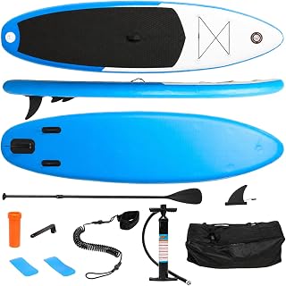 10FT aufblasbares Stand Up Paddle Board SUP-Board Set mit komplettem Zubehör – 3-lagiges PVC, rutschfestes Eva-Deck, 150 kg Tragkraft, leichtes Reise-SUP mit Pumpe