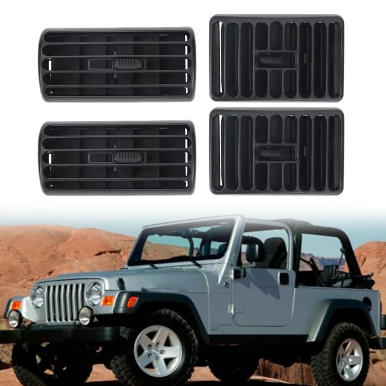 4 cubiertas de salida de aire 5DP55TAZ 5FS10LAZAB ABS negro repuesto de ventilación compatible con Jeep para Wrangler TJ 2003-2006 fácil de instalar
