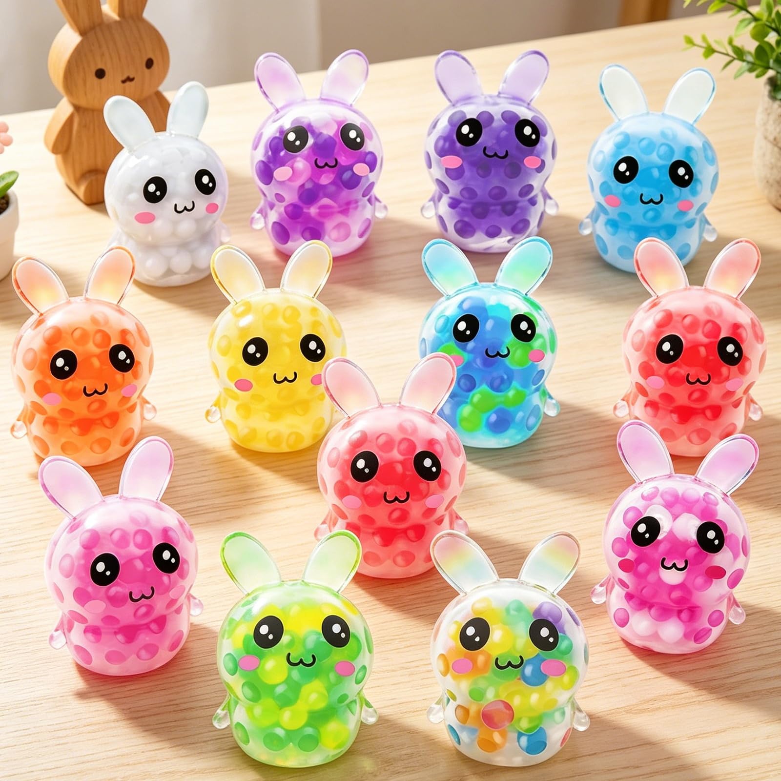36 Pack Bunny Stress Balls Squeeze Fidget Toys 12 Colors Stress Relief Squishies Balls for Kids Boys Girls Teens Birthday Party Favors Classroom Prizes Exchange Gift Goodie Bag Fillers Pinata Stuffers