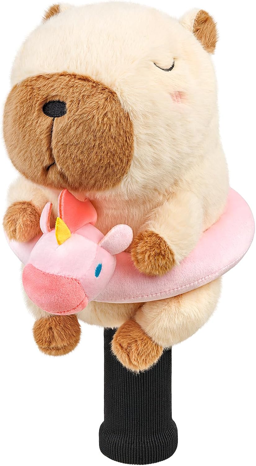 Swimming Ring Capybara Golf Club Head Cover, Small Size Fits Hybird and Irons, Large Size Fits Standard 460cc Driver Head，Golf Driver Headcover Funny Plush Animals,