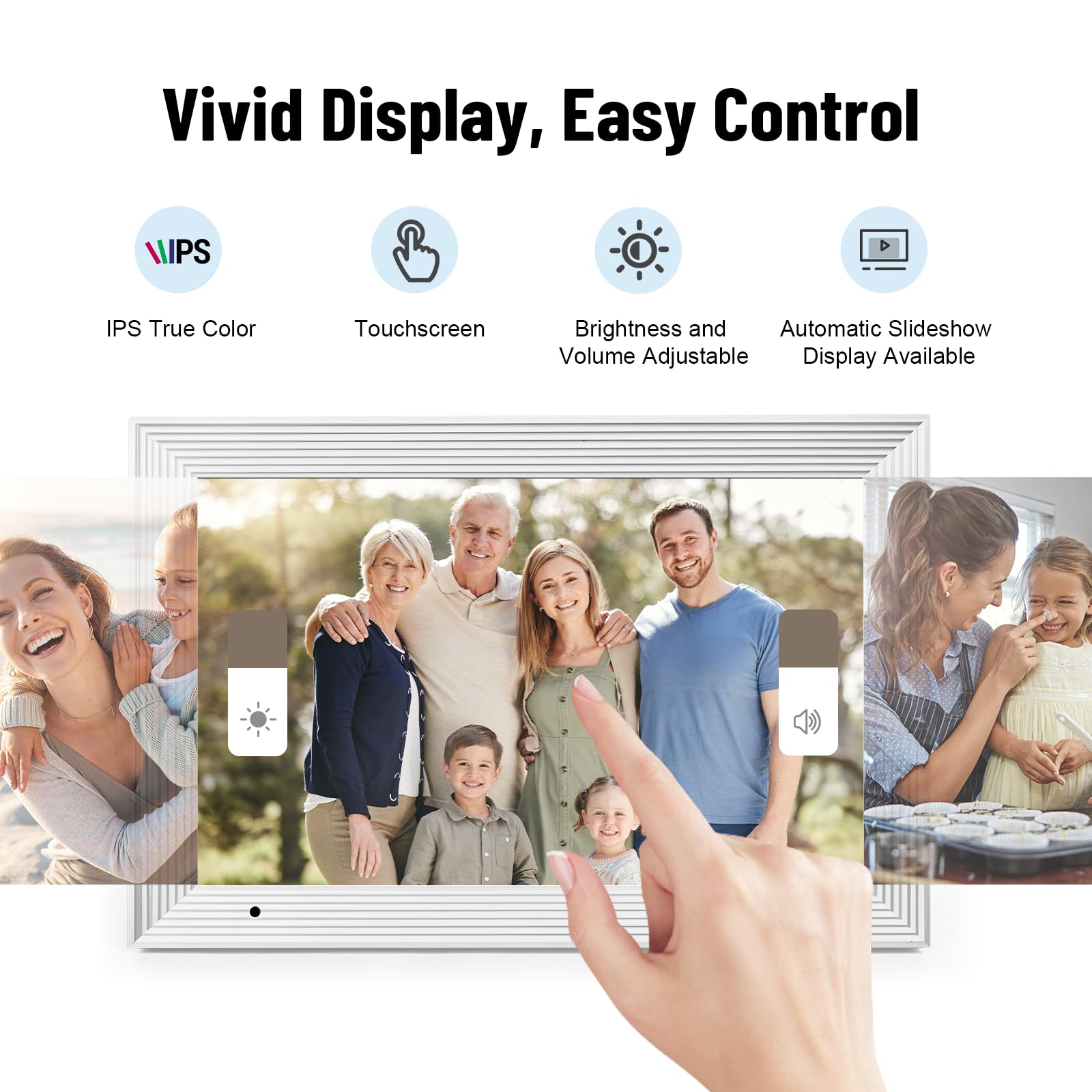 AEEZO Cadre Photo Numérique WiFi 10,1 Pouces, 32GB, Cadre Photo Numérique à Rotation Automatique, Partage Instantané et Facile de Photos et de Vidéos à Distance Via AiMOR (Blanc)