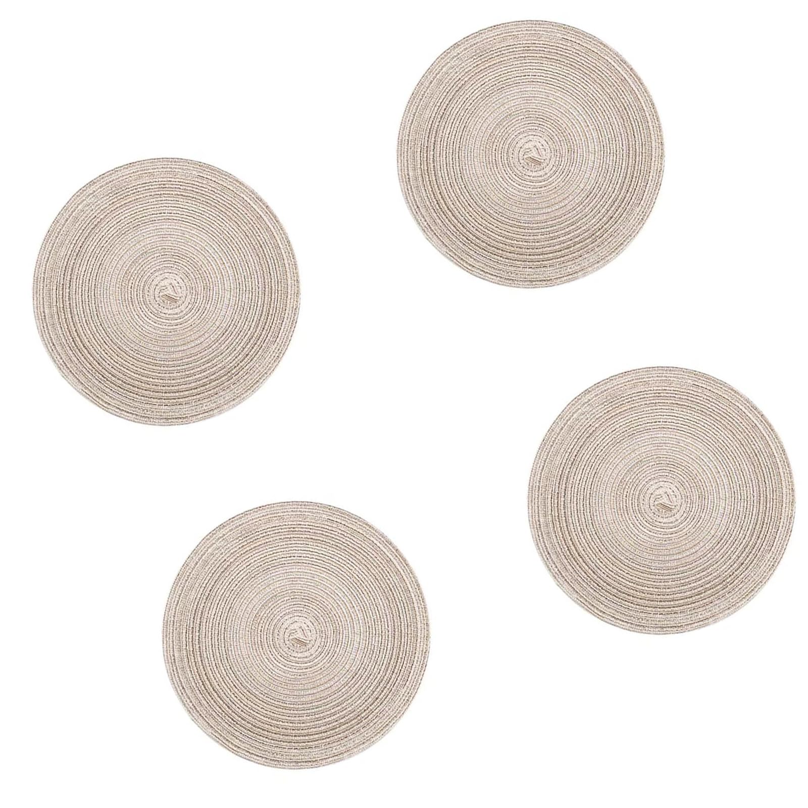 hogtnd Set of 4 Round Braided Woven Placemats Coasters Faux Rattan Coasters 30x30cm Placemat with Heat Resistant and Easy Wipe Heat Resistant Placemats