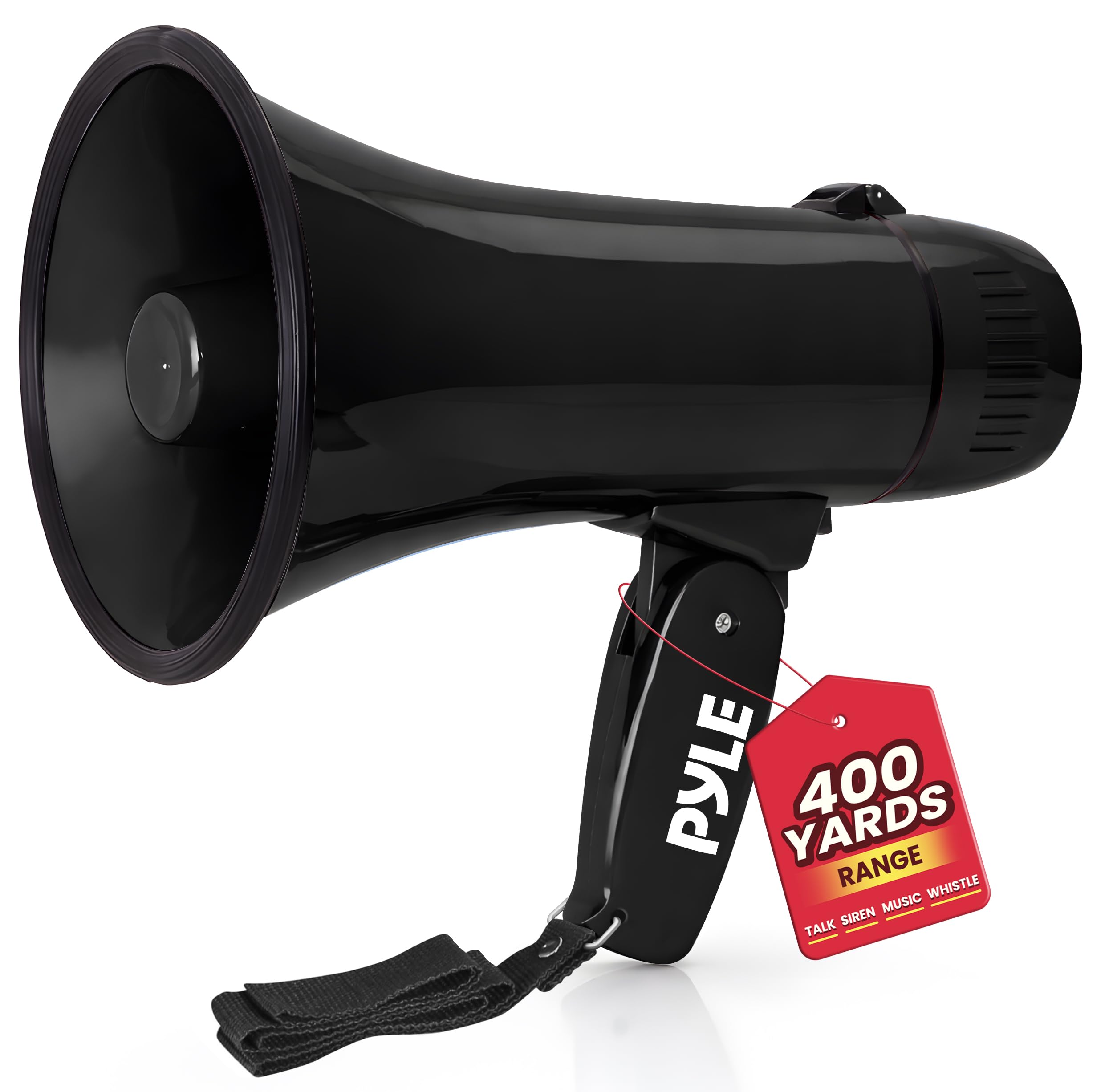 Pyle Unisex Pmpra213bk Lightweight And Portable Bullhorn Megaphone, Aux (3.5mm) Input For MP3/Music, Automatic Siren, 20-Watt, MIC/TALK (Black), Black