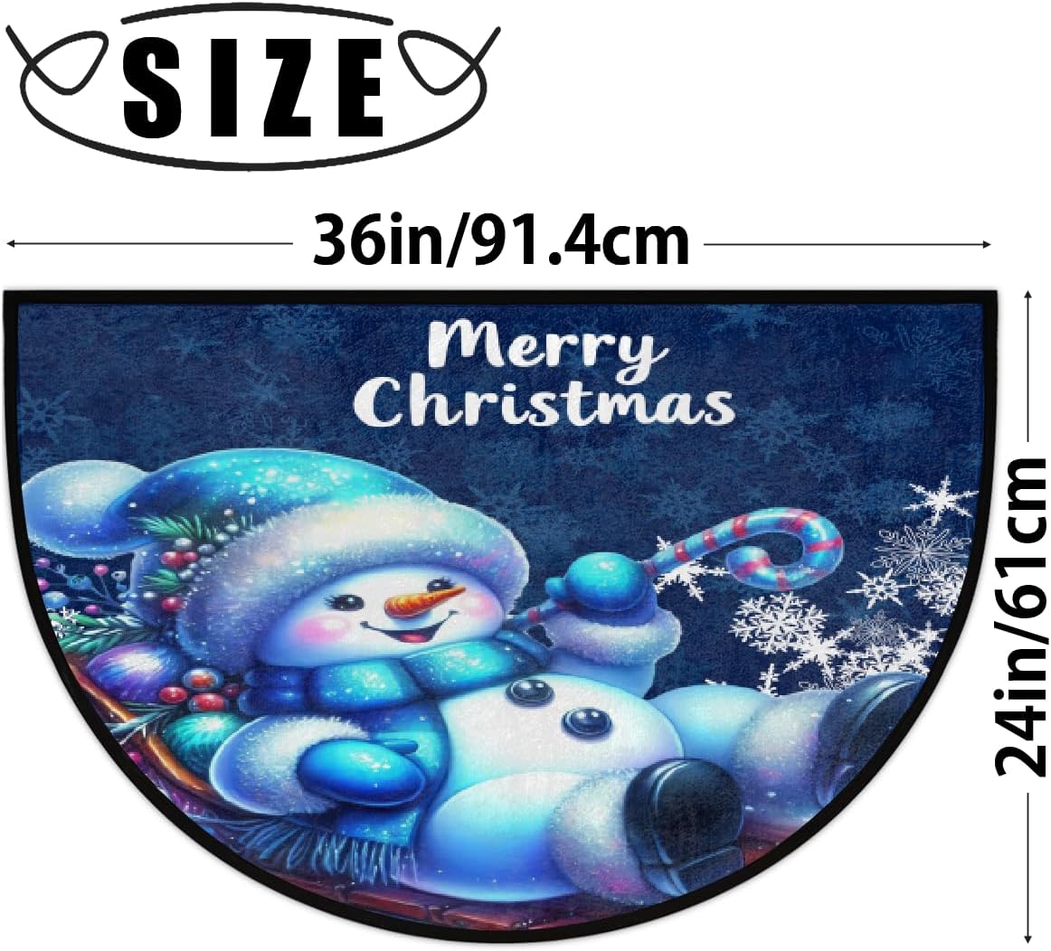 Christmas Half Round Doormat Non-Slip Christmas Semi Circle Rug Washable Absorbent Half Moon Mat for Indoor Outdoor Entrance Kitchen Bathroom Sink Welcome Fireplace Floor Rug Christmas Snowman Decor