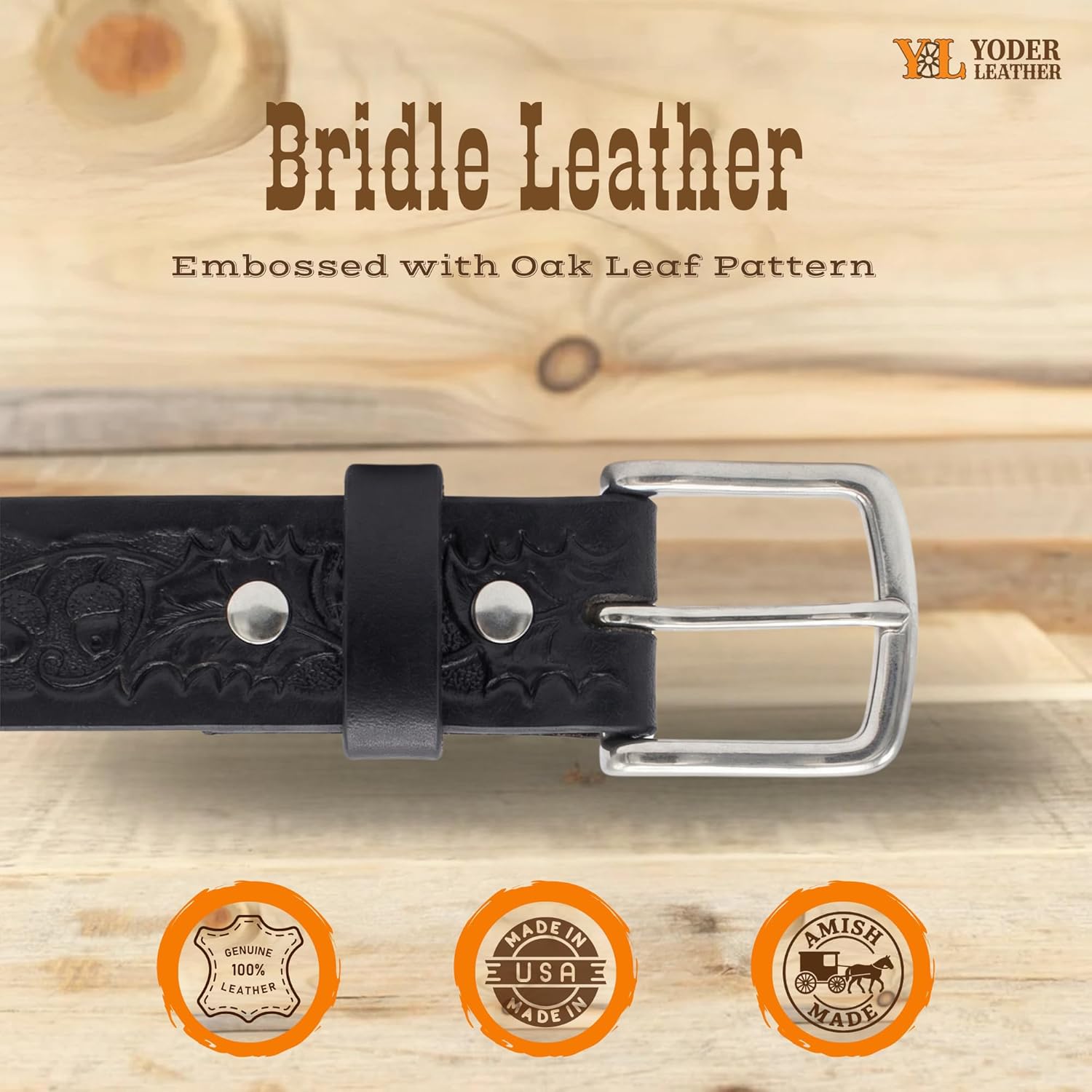 Oak Leaf Embossed Bridle Leather Belt Handmade Extra Thick - Image 2
