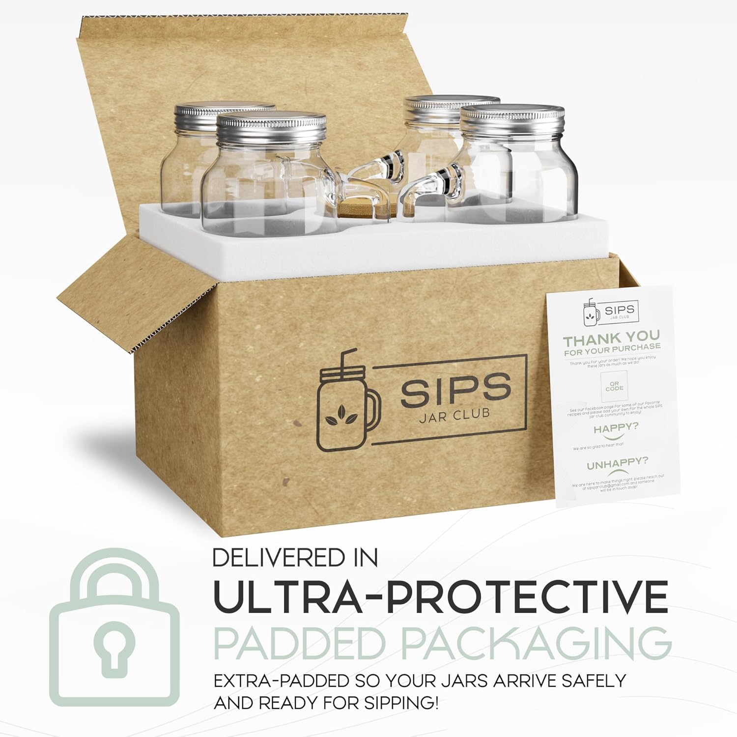 20oz Mason Jar Mug Set of 4 with Handles, Lids, Straws & Cleaning Brush - Overnight Oats & Iced Coffee Cups