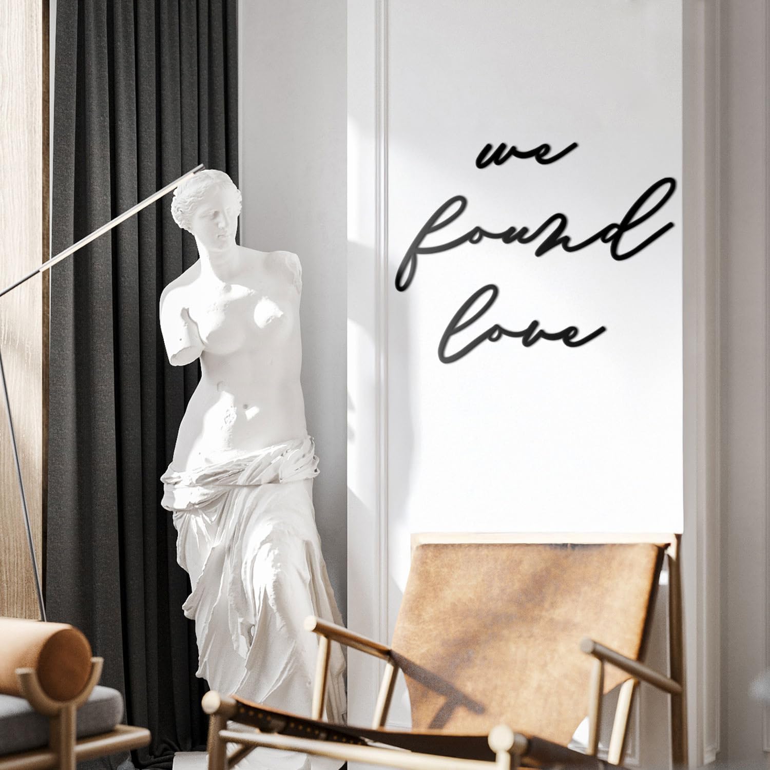 Love Letters Decor - We Found Love Metal Wall Art | Modern Script Romantic Quote Sign | Black Steel Wall Decor for Bedroom & Living Room | Wedding Gift