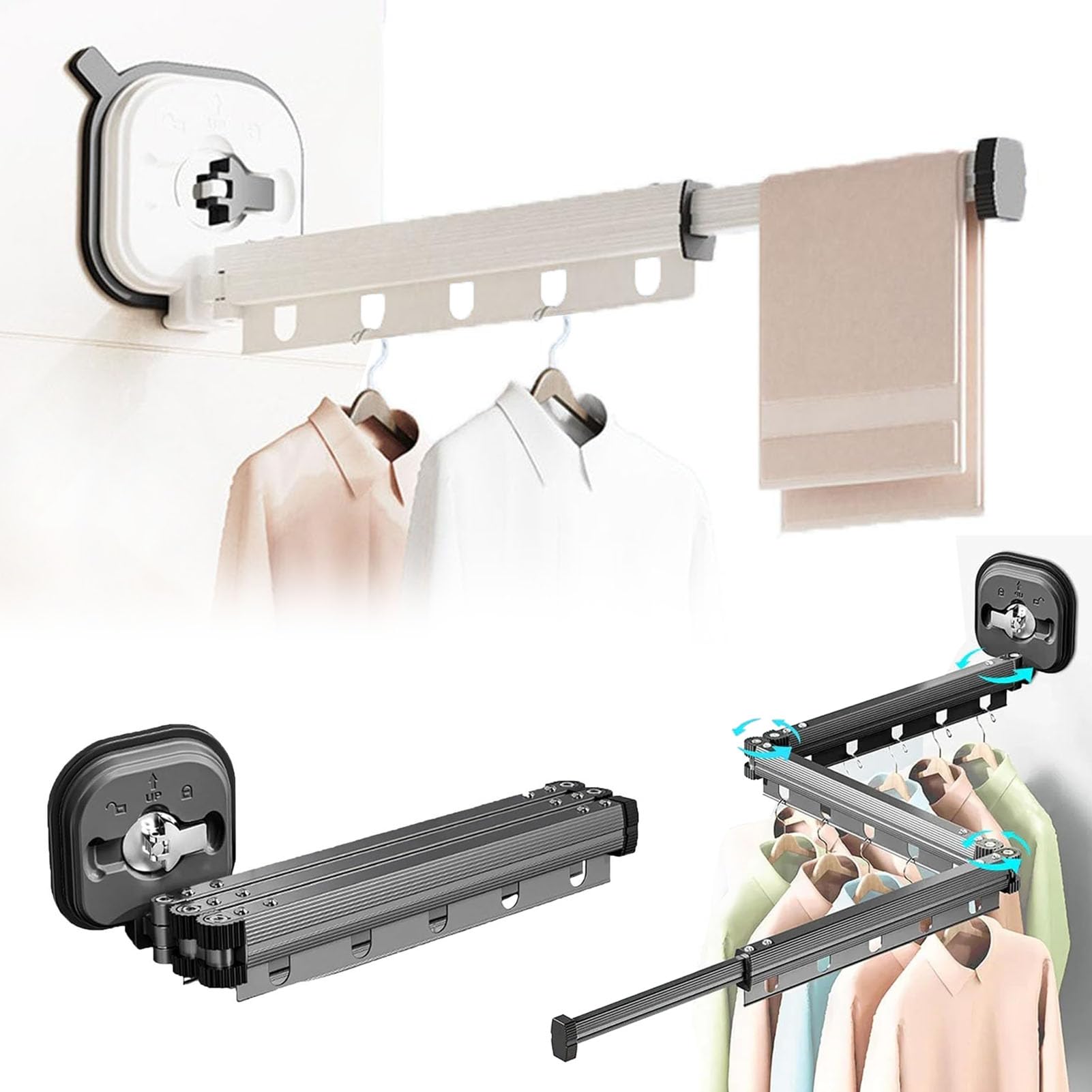 Perchero plegable de pared triple extensible para ahorrar espacio en apartamentos y estudios