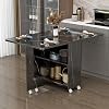 Folding Table, Home Folding Dining Table, Movable Dining Table, Rectangular Ultra-Thin Multifunctional Table with Wheels, Double-Layer Storage, Easy to Store Black Marble 47in