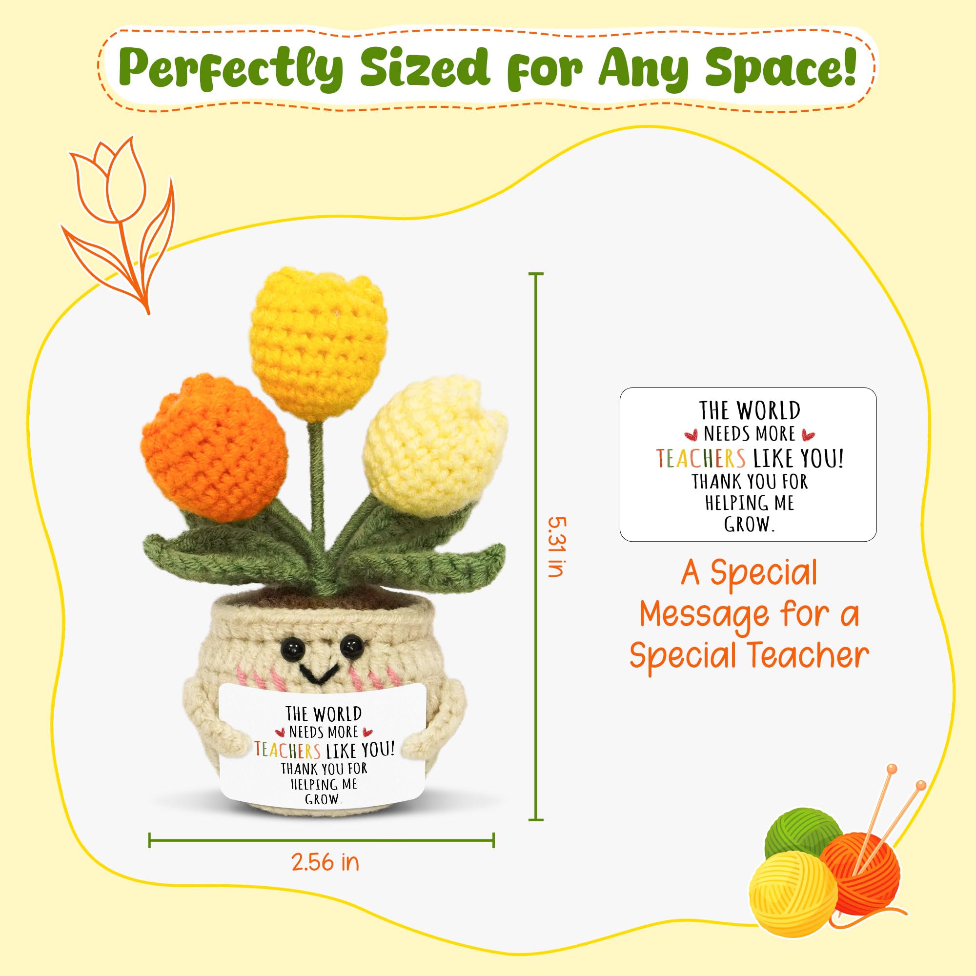 OASSIE Teacher Appreciation Gifts for Women Men - Handmade Positive Tulip Crochet Flowers - Teachers Day Graduation Birthday Thank You Appreciation School Retirement Gifts for Teachers from Student