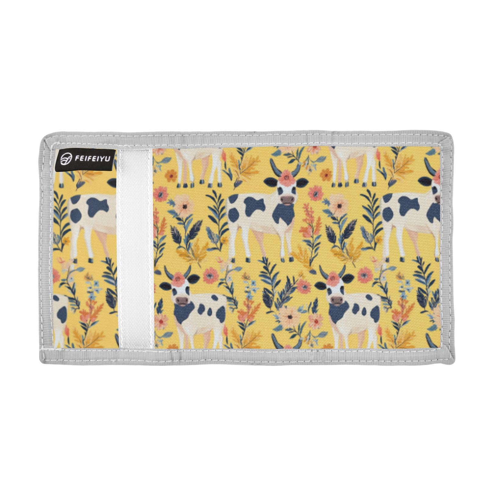 Wusikd Cows Flowers Kids Wallet for Boys Girls Boho Yellow Toddler Trifold Wallet Novelty Wallet for Teens Women Men