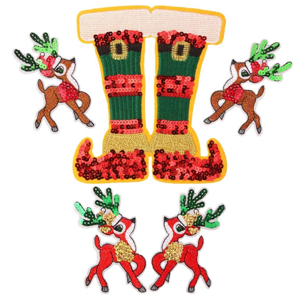 Broderie Patch Pantalon Cerf de Noël 5 Pièces Autocollants Vêtements Chaussures