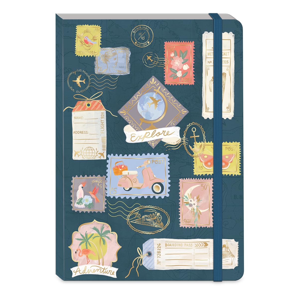 ‎Punch Studio Molly & Rex Going Places Stamps, Softcover Journal With Bungee Closure, 200 Pages (32611)
