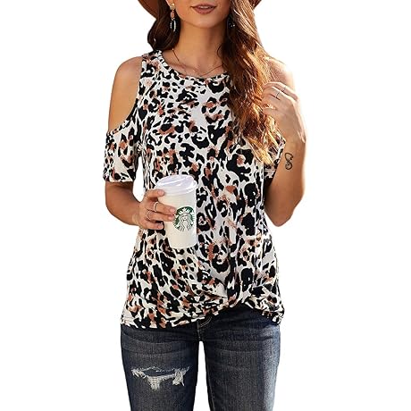 Women’s Cold Shoulder Twist Knot Casual T-Shirt