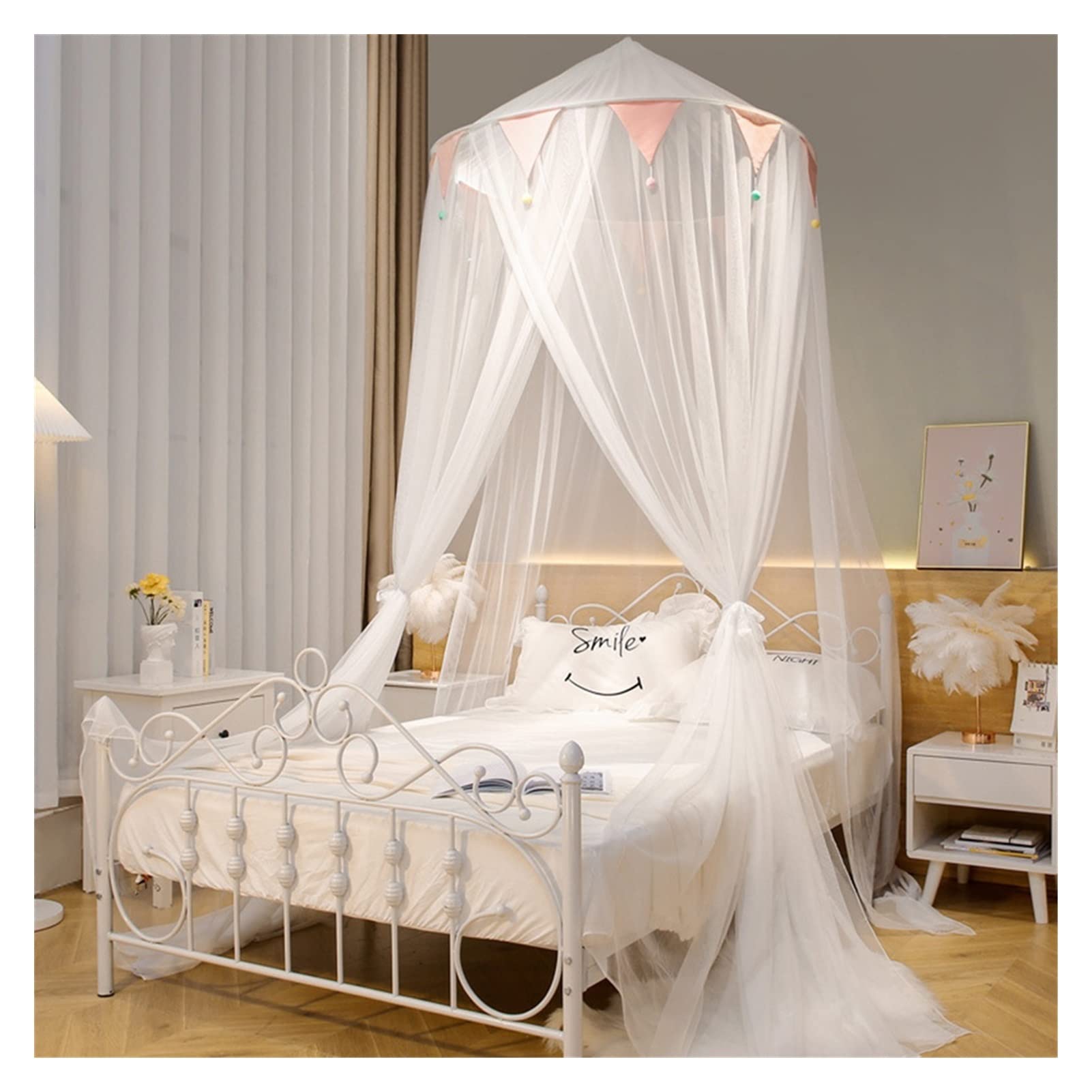 DXTFDHB Bed Canopy Dome Sheer Mesh Bed Curtains - Anti-Mosquito Princess Dome Bedding Net for Twin Full Queen King Size Bed