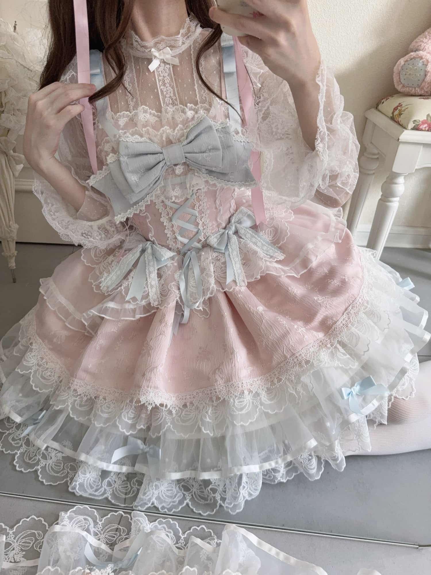 Robe de princesse Lolita sans manches pour adolescentes, style kawaii, en dentelle, à volants, style victorien, élégant