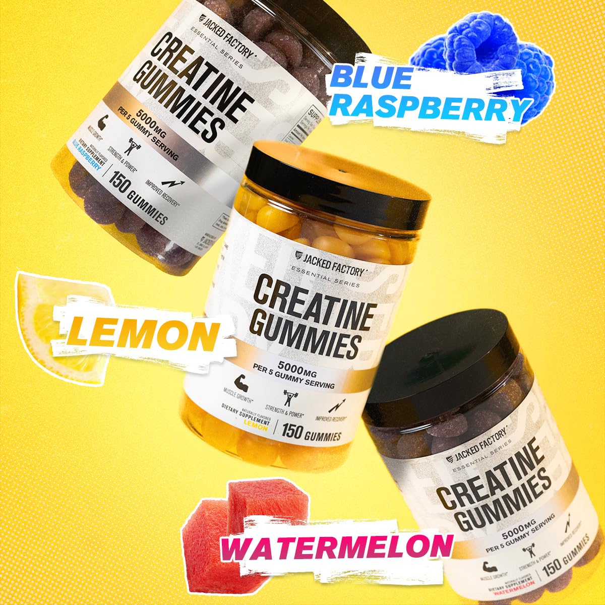 Jacked Factory Creatine Gummies 5g Daily Dose (1g per Gummy) - Creatine Gummy for Men and Women, Vegan-Friendly, Travel-Friendly, Third-Party Tested - 150 Gummies, Lemon — Amazon image 5