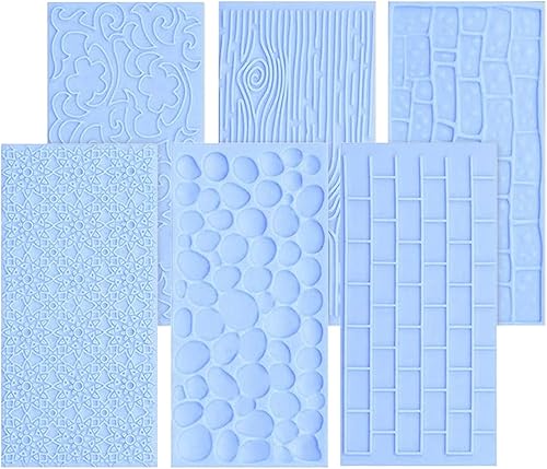 Juego de 6 moldes de fondant para decoración de pasteles, corteza de árbol en relieve, pared de ladrillo, flor, adoquín, piedra, flor de pared,