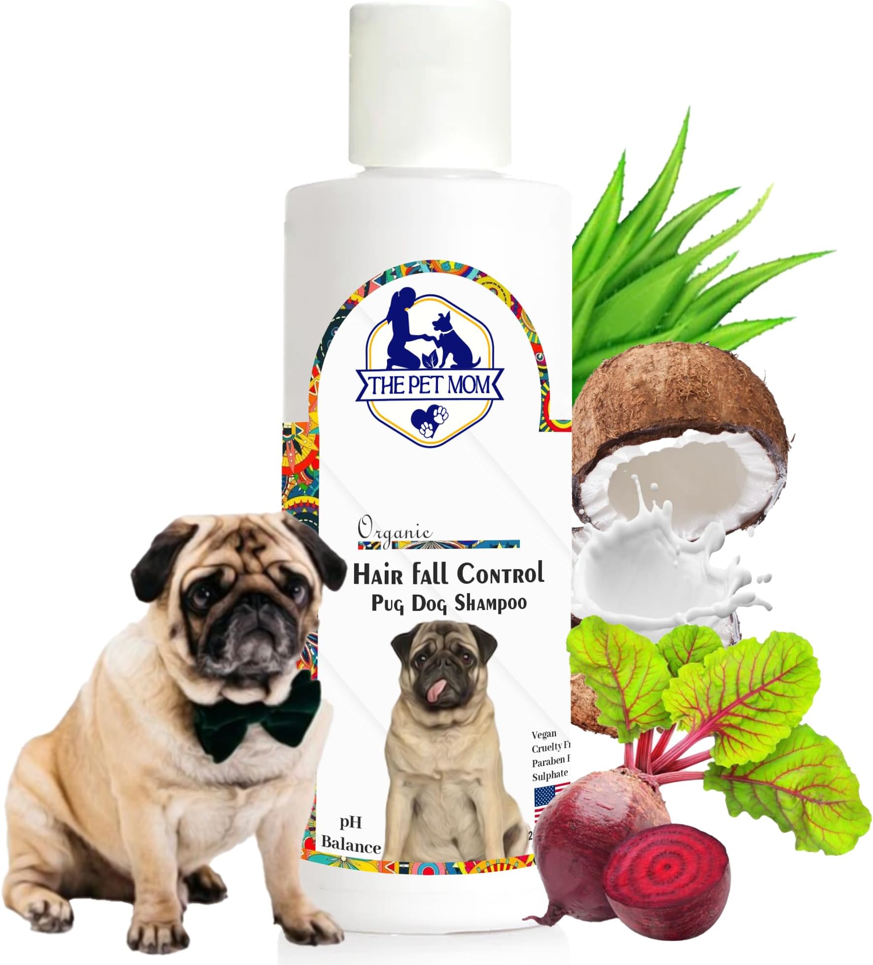 Pug Dog Shampoo Hair Fall Control –Help in Hair Shed Control, Strengthening Coat & Reduces Hair Fall, Soft, Cleans & Conditions | Dog Hair De-Shedding Cleanser for All Dog Breed – 200Ml