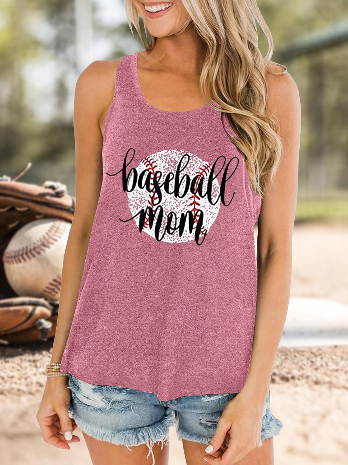 MNLYBABY Baseball Mom Tank Top for Women Cute Baseball Graphic Sleeveless Tee Casual Workout Summer Vest Top - Image 5