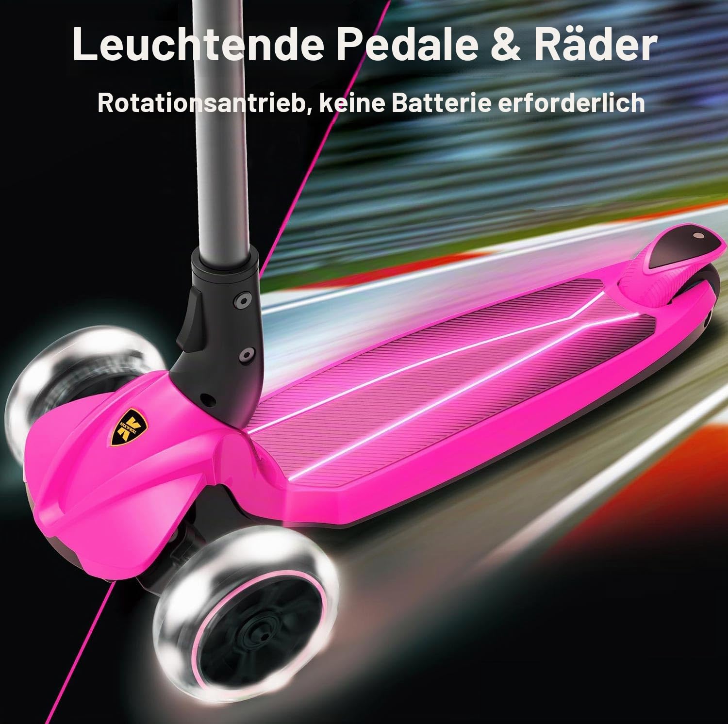 Kicknroll Kinderroller 3-6 Jahre | Faltbar, 4 Höhenverstellbar, LED Räder Leuchtend, Dreirad Tretroller, Lenk Scooter