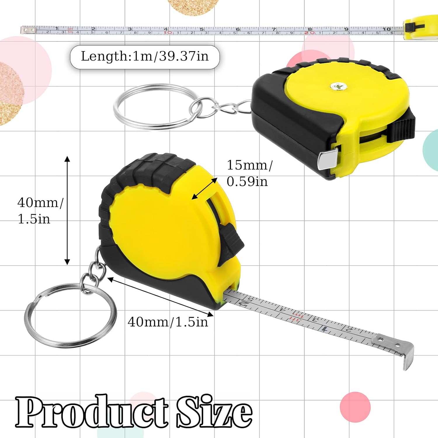 4 Pcs Mini Measuring Tape, 3.3FT Tape Measure Keychain Retractable Pocket Measurement Tapes with Stable Slide Lock Metric Inch Easy Read for Birthday Party Favors Daily Use