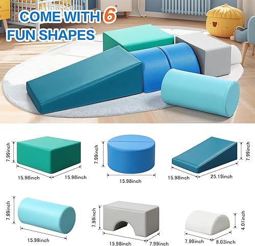Miniatura 2 de Bloques de espuma de juguetes de escalada para niños: 6 bloques de escalada de espuma de cuero sintético para niños pequeños - Juego suave para