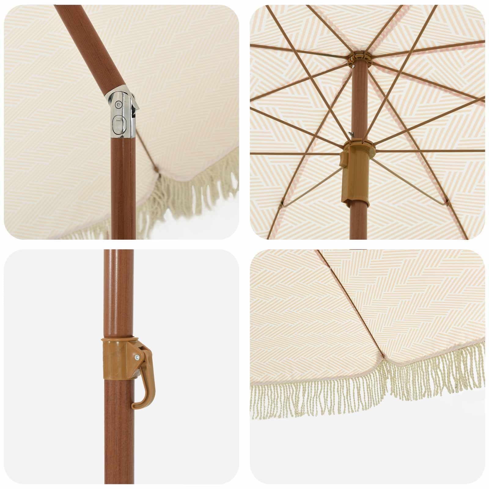 Parasol plażowy, żółto-biały, 205 x 205 x 210 cm, odporny na promieniowanie UV, przechylany, przenośny, do ogrodu, na taras i na zewnątrz