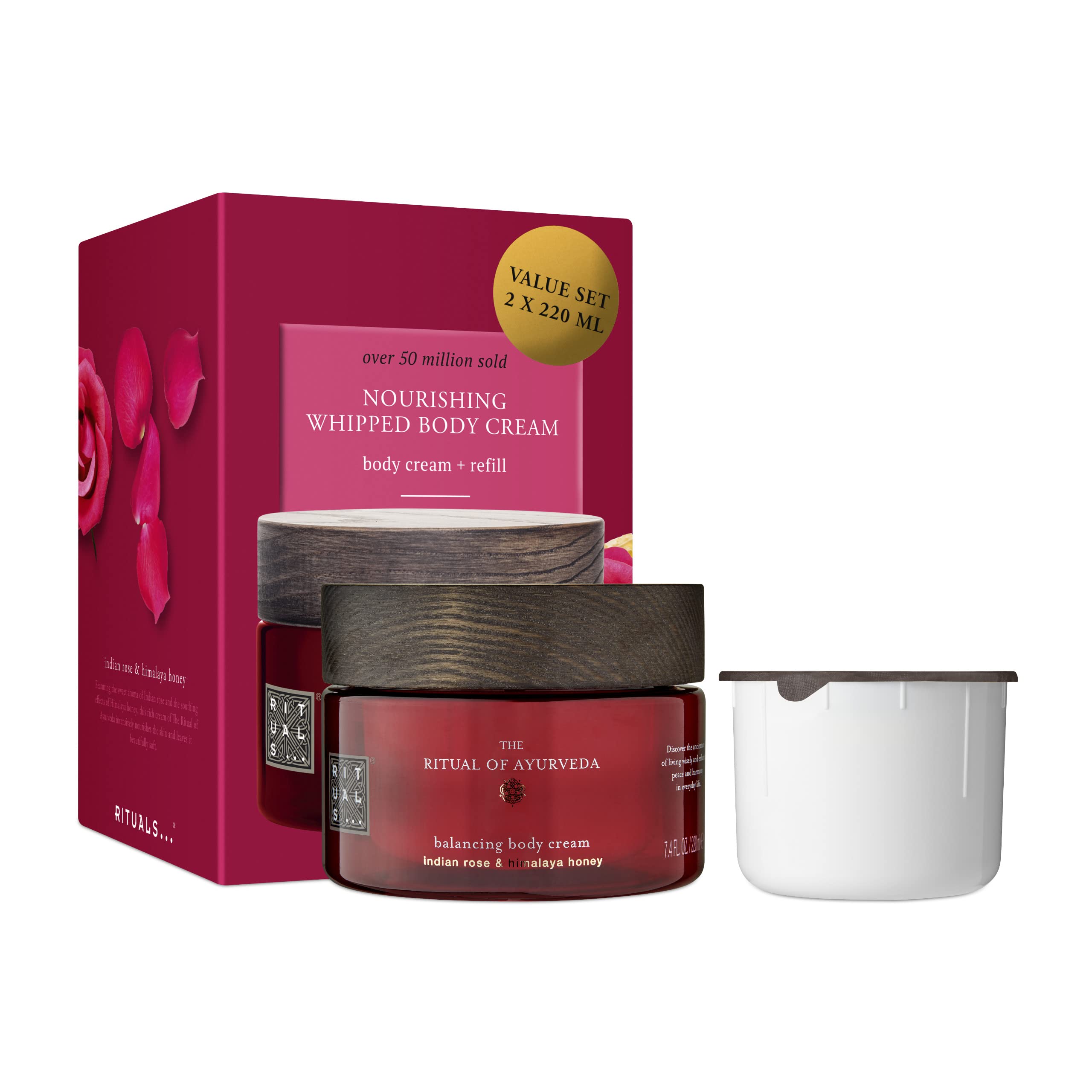 RITUALS Körpercreme + Nachfüllpackung The Ritual of Ayurveda – Creme mit indischer Rose und Süßmandelöl – Ausgleichende Eigenschaften – 220 ml + 220 ml