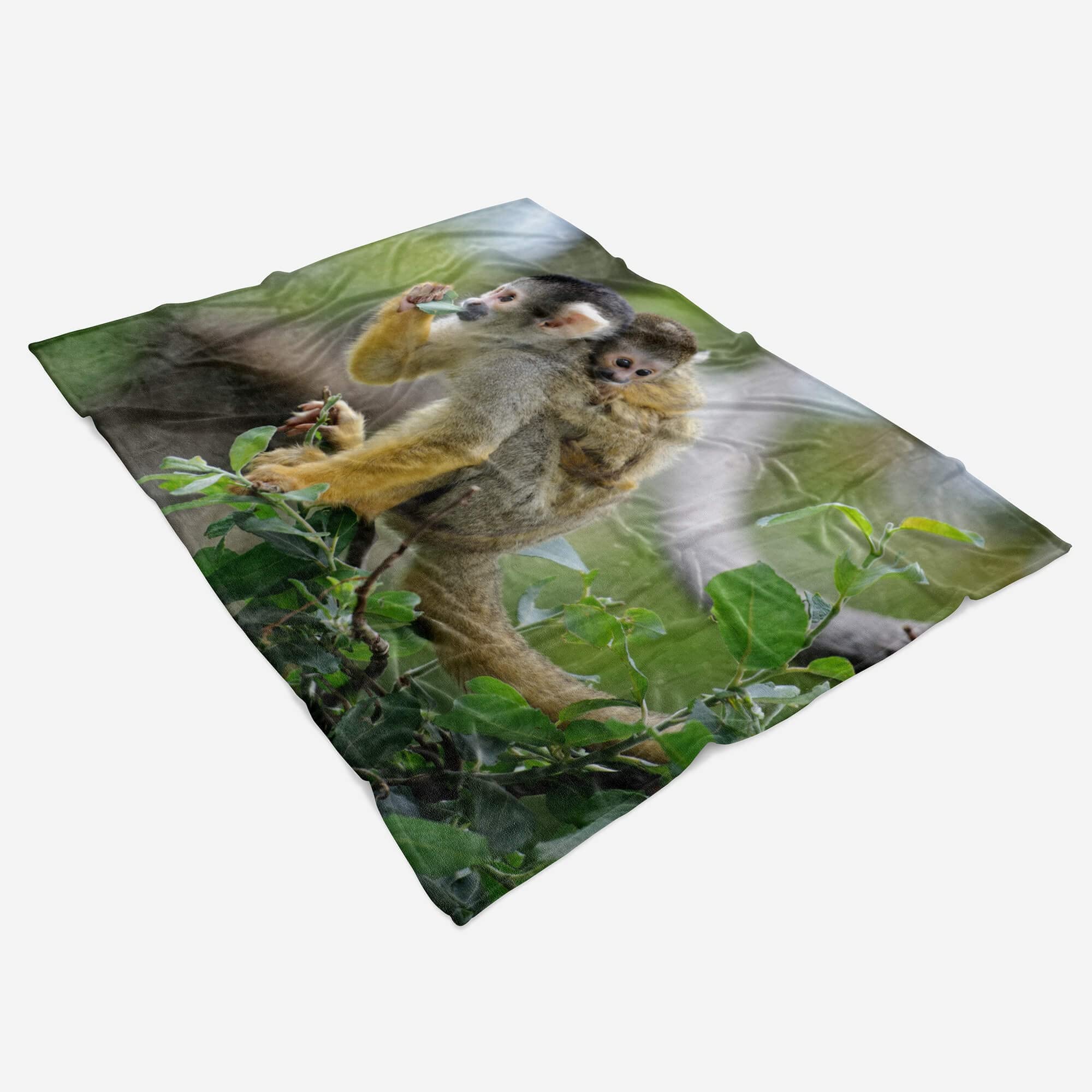 Handtuch Strandhandtuch Saunatuch Kuscheldecke mit Tiermotiv Kleiner Äffchen Ma Größe 180 x 130 cm (Tagesdecke - Sherpa Flies)