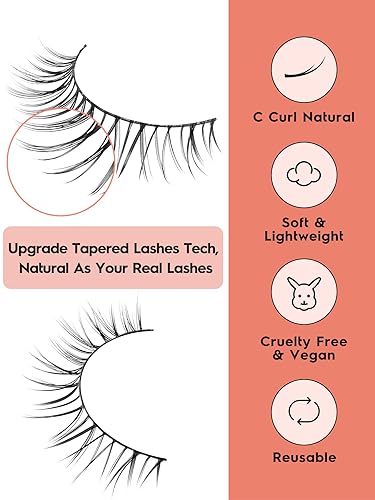 Miniatura 4 de Pestañas naturales de 0.394 pulgadas, pestañas cortas de visón, pestañas finas, banda más delgada, volumen 3D, pestañas de ojo de gato, pestañas
