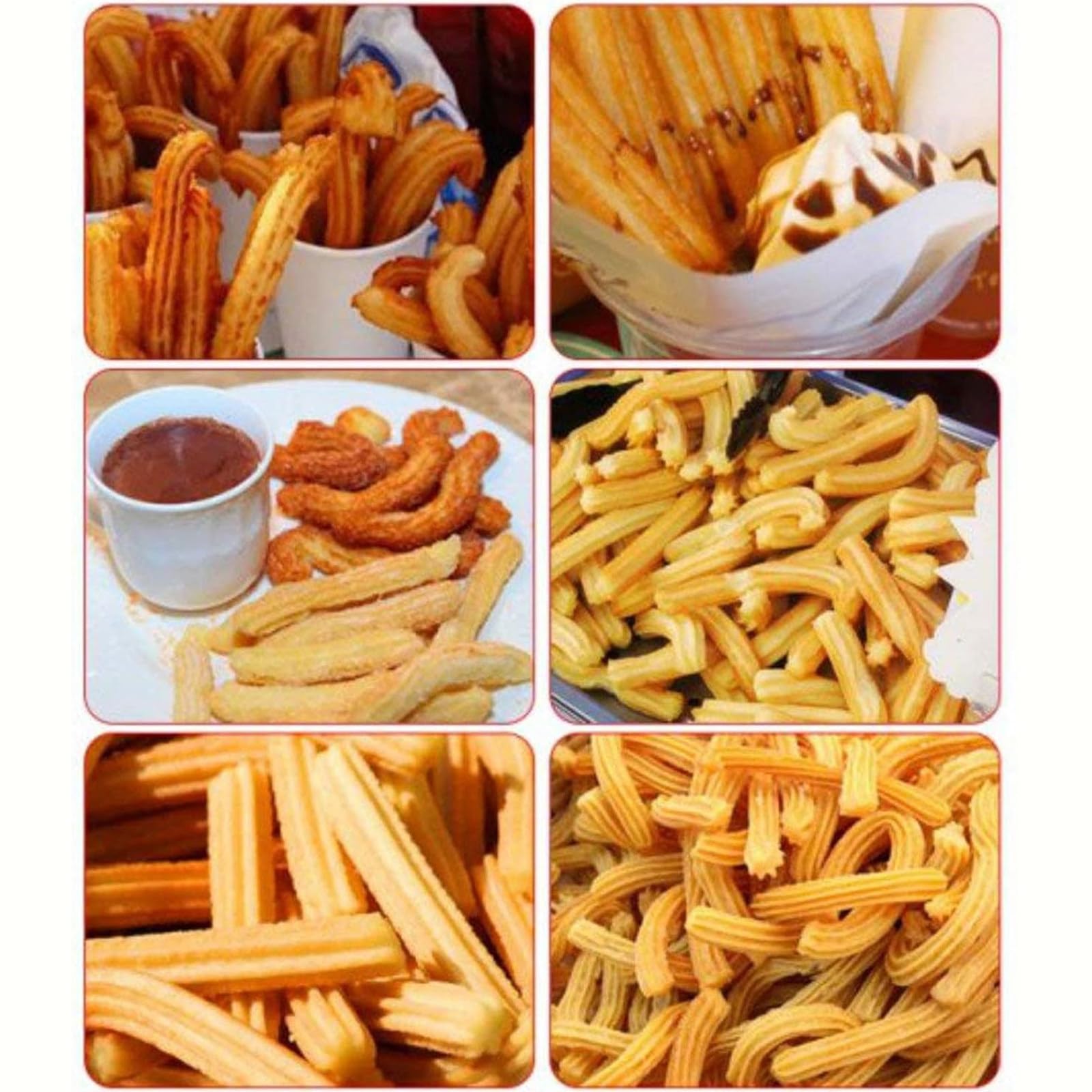 Máquina para Hacer Churros Manual Máquina De Churrera Española Vertical De Acero Inoxidable Máquina Llenadora De Salchichas con 5 Tipos De Moldes para Restaurantes Caseros Panaderías,2L