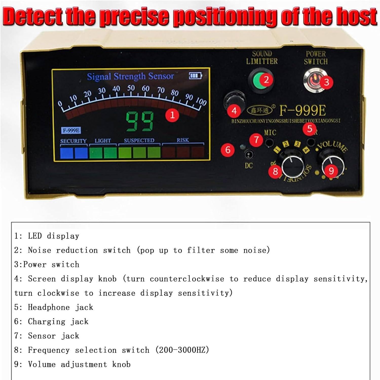 Instrumento de detección de Fugas en líneas de Agua, Detector de Fugas de Agua, 1-4 Engranajes Ajustables, preciso y confiable, Sensor de Fugas de Agua preciso y confiable para tuberías