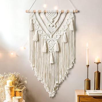Dremisland Macrame Wall Hanging Boho Geometric Woven Tapestry Wall Decor