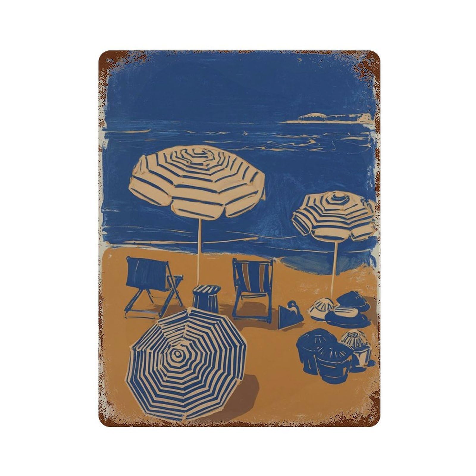xiaoxiaoshen Beach Umbrellas Mediterranean Modern Coastal Wall Decor Art Metal Tin Poster Modern Home Decor Art Home Bar Shop Decorations Vintage Sign 40x30cm
